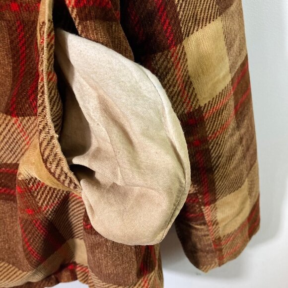Mens Vintage 70s Plaid Corduroy Faux‎ Fur Jacket Thrashed Brown Red M Flaw - Picture 11 of 12